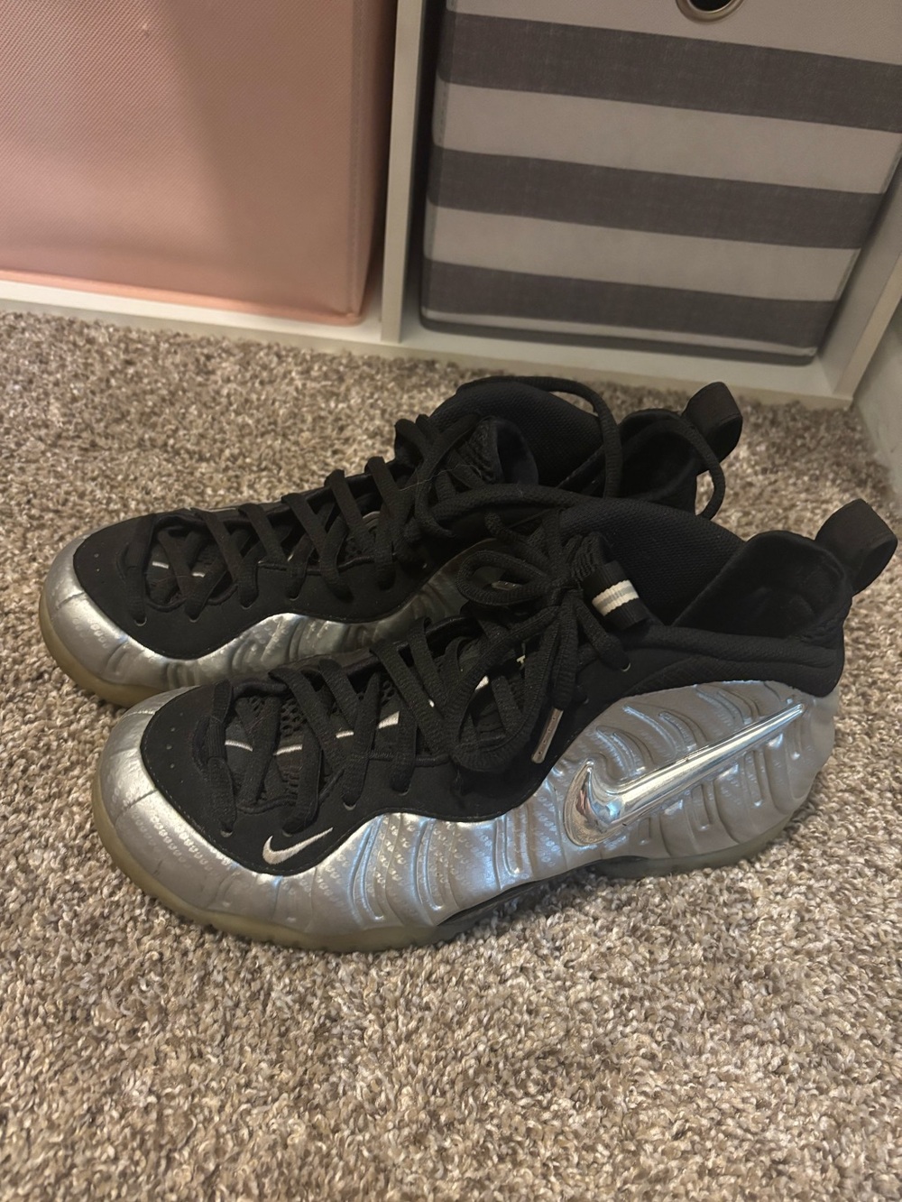 Nike Silver and Black Foamposite Athletic Sneakers